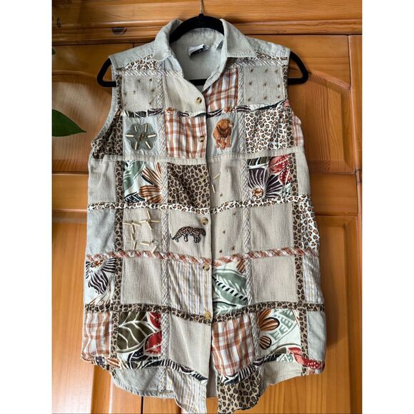Studio Collection Animal Print Patchwork Vest – Boho Safari Style, Size Medium - Picture 3 of 13